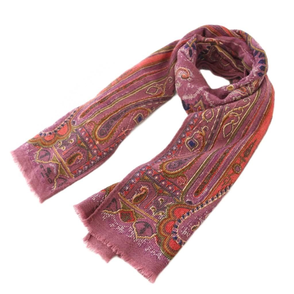 エトロ ETRO ストール フリンジ 総柄 ペイズリー柄 ウール シルク混 紫