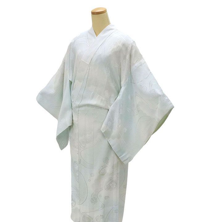 長襦袢 袷用 緑 地紋 雲 ねじ花 ネジ花 裄67.5 Ｌ 中古 sn1587 miyagawa-kimono_sb12659