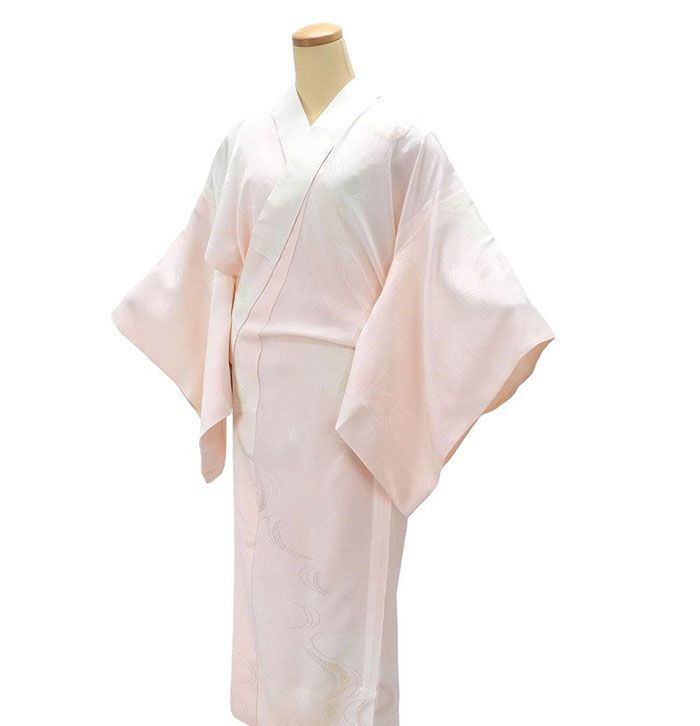 長襦袢 正絹 ぼかし 流水地紋 ピンク 身丈129cm 裄丈64.5cm リサイクル