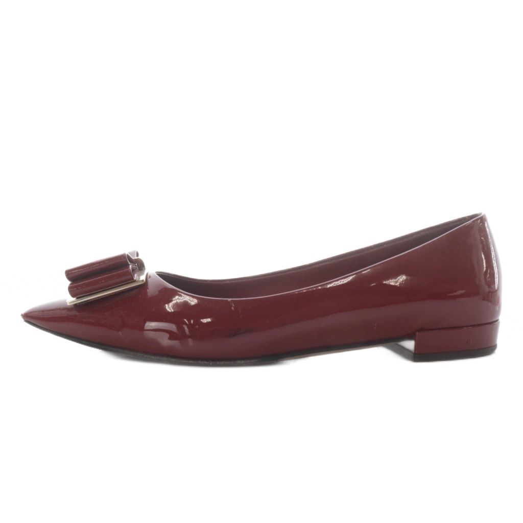 美品 フェラガモ 6D ZERI ゼリ フラットパンプス エナメル リボン 赤 美品 フェラガモ 6D ZERI ゼリ フラットパンプス エナメル リボン 赤