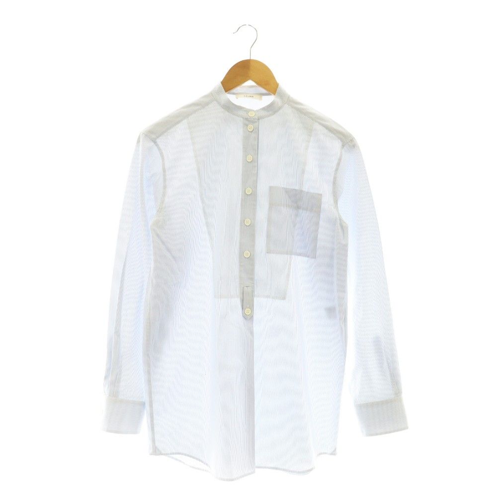 カ*見様 セリーヌ celine フィービー シャツ　ストライプ セリーヌ CELINE フィービー期 ストライプ柄スタンドカラーL/Sコットン