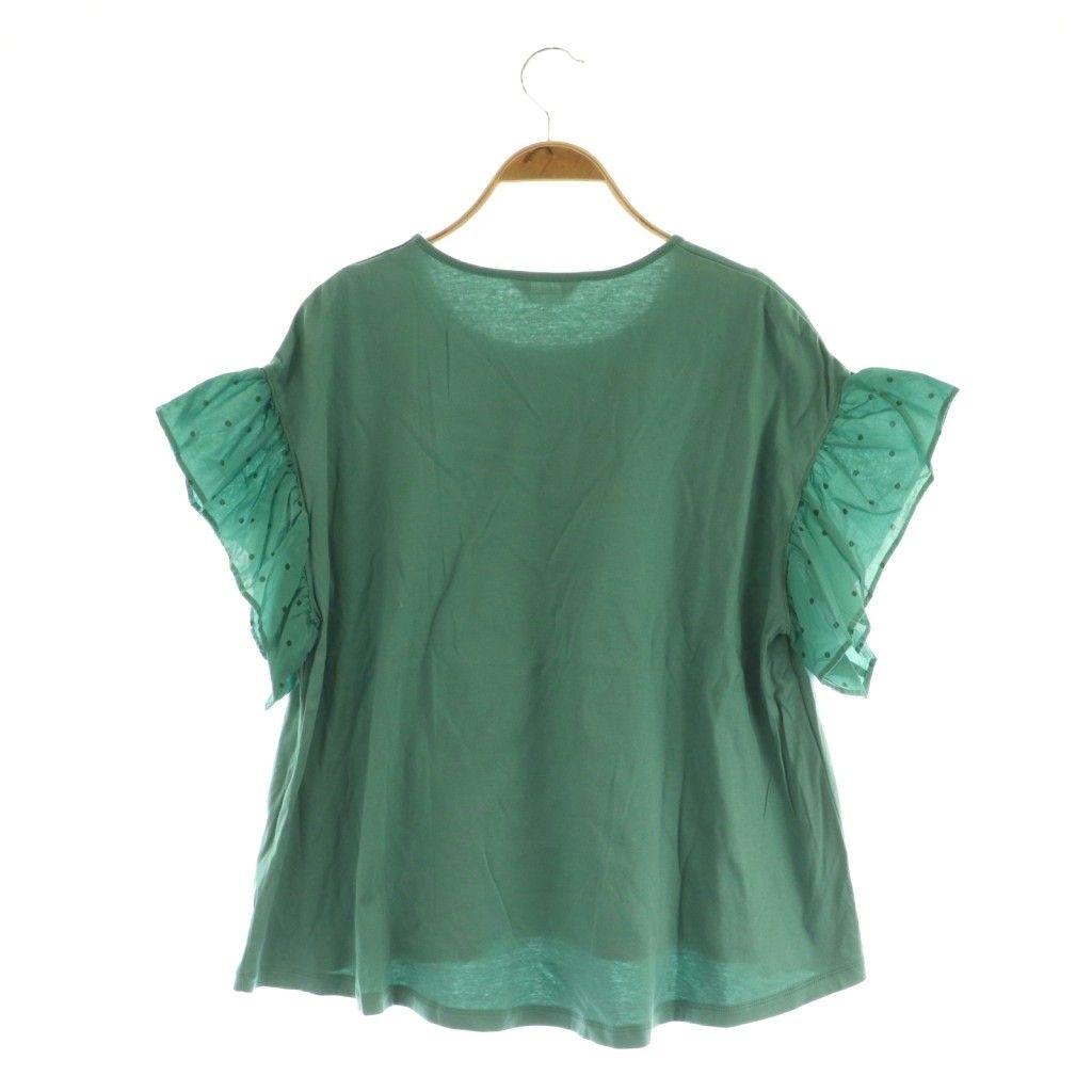 月*様 ピンクハウス　グリーン　フリル 半袖チュニック　中古 ピンクハウス PINK HOUSE 水玉プリント使いチュニックカットソー