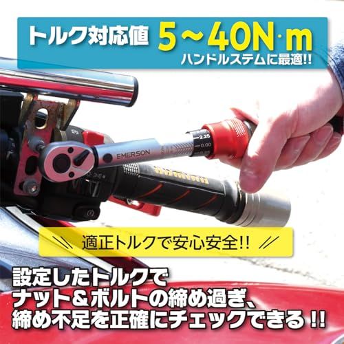 迅速に発送 エマーソン Emerson トルク調整が簡単らくらくなトルクレンチ ロックリング式 差込角 6 35 mm 1 4インチ 5 40 N m 高精度±3 ギア 検査証明書付き 自転車 バイク 整備 修理工具 作業工具 精密 94 f 07 d 37