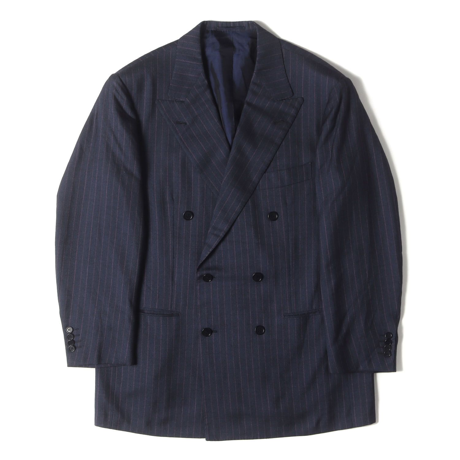 Kiton キートン　本切羽　段返り3つボタン　テーラードジャケット　46 Kiton キートン ジャケット ネイビー 紺 サイズ:52 | ピンストライプ
