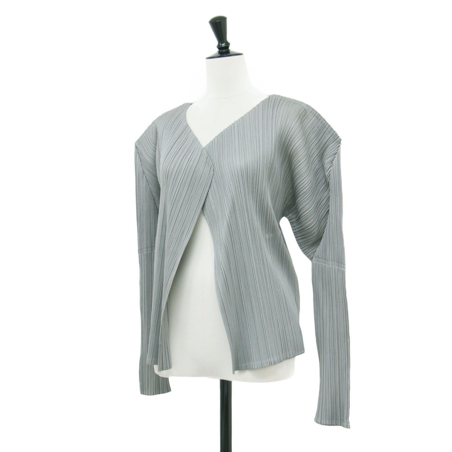 美品✨プリーツプリーズ デザインカーディガン 羽織り グレー 3 ／Ｌ PLEATS PLEASE プリーツプリーズ カーディガン グレー サイズ:3(L