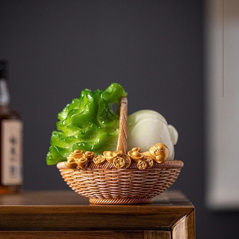 nimo額縁セット 白菜 置物 風水グッズ 伝統 工芸品 富飾り 樹脂製 幸運 はくさい