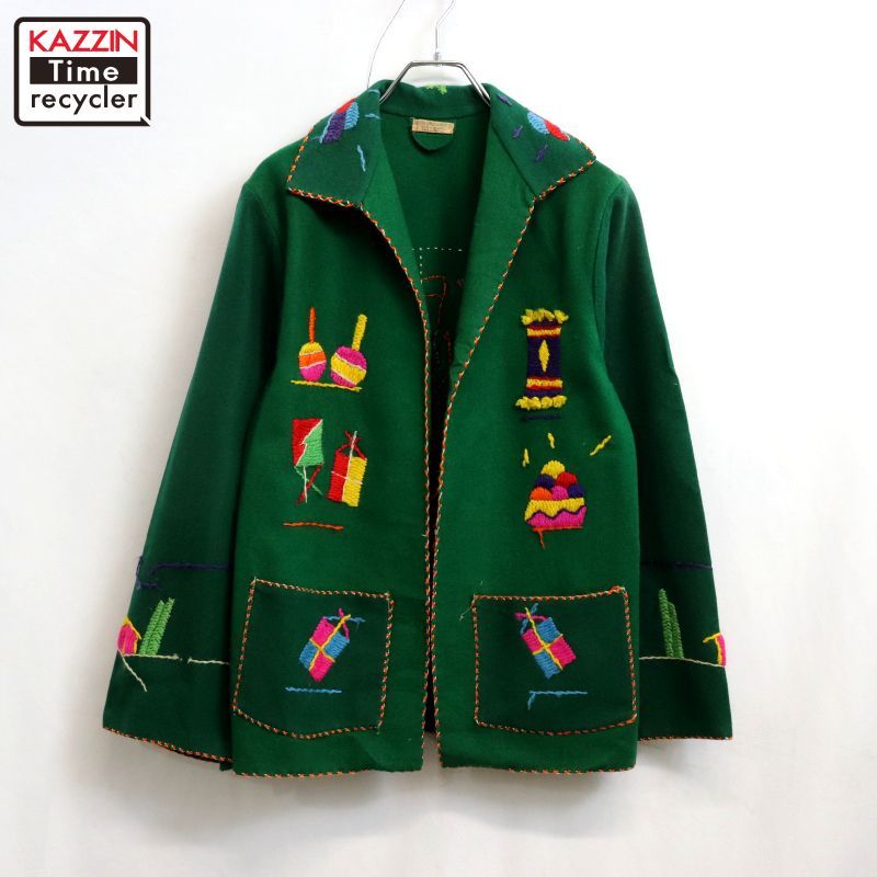 60s vintage メキシカン 刺繍 ウール ジャケット レディース Sサイズ
