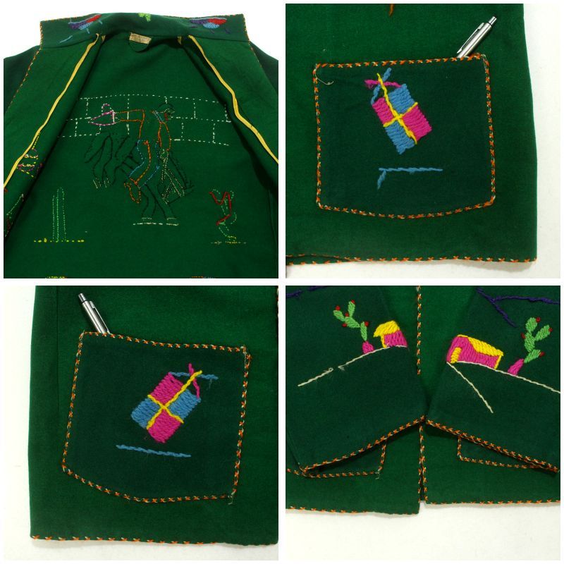 60s vintage メキシカン 刺繍 ウール ジャケット レディース Sサイズ