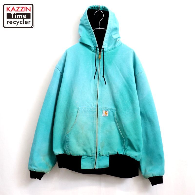 古着 carharttカーハート 90sダック地パーカー JR108 L 水色 90s USA製 vintage Carhartt 裏地メッシュ アクティブパーカー ダック