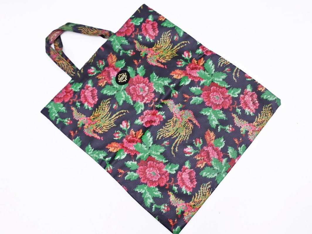 FEILER フェイラー フェイクレザー 花柄 トート バッグ 黒