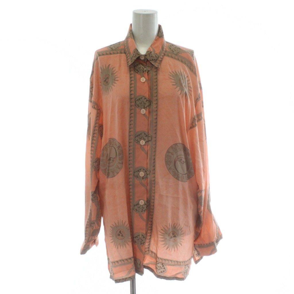 オットー OTTO シャツ 絹 シルク L オレンジ 長袖 太陽 月柄