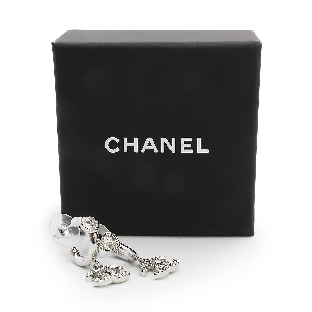 CHANEL シルバー スイング　フープピアス　正規品 シャネル ABF778 ラインストーン ハート ココマーク フープ スイング