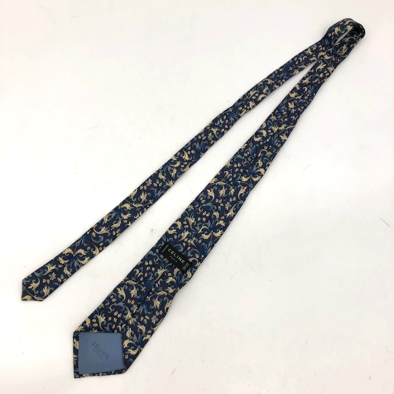 セリーヌ ネクタイ マカダム柄 トリオンフ シルク100% 紺 ネイビー