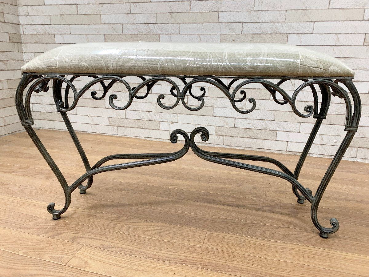 ◇アンティーク調 アイアン ベンチ 椅子 玄関 スツール 腰掛 スリム