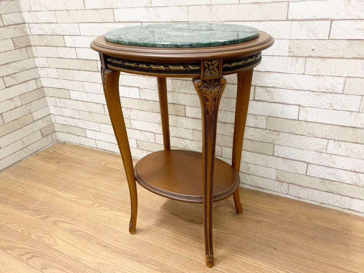 イタリア ロココ調　大理石 アンティーク　サイドテーブル＆花台　送料込み □大理石天板 サイドテーブル イタリアンクラシック コンソール ロココ