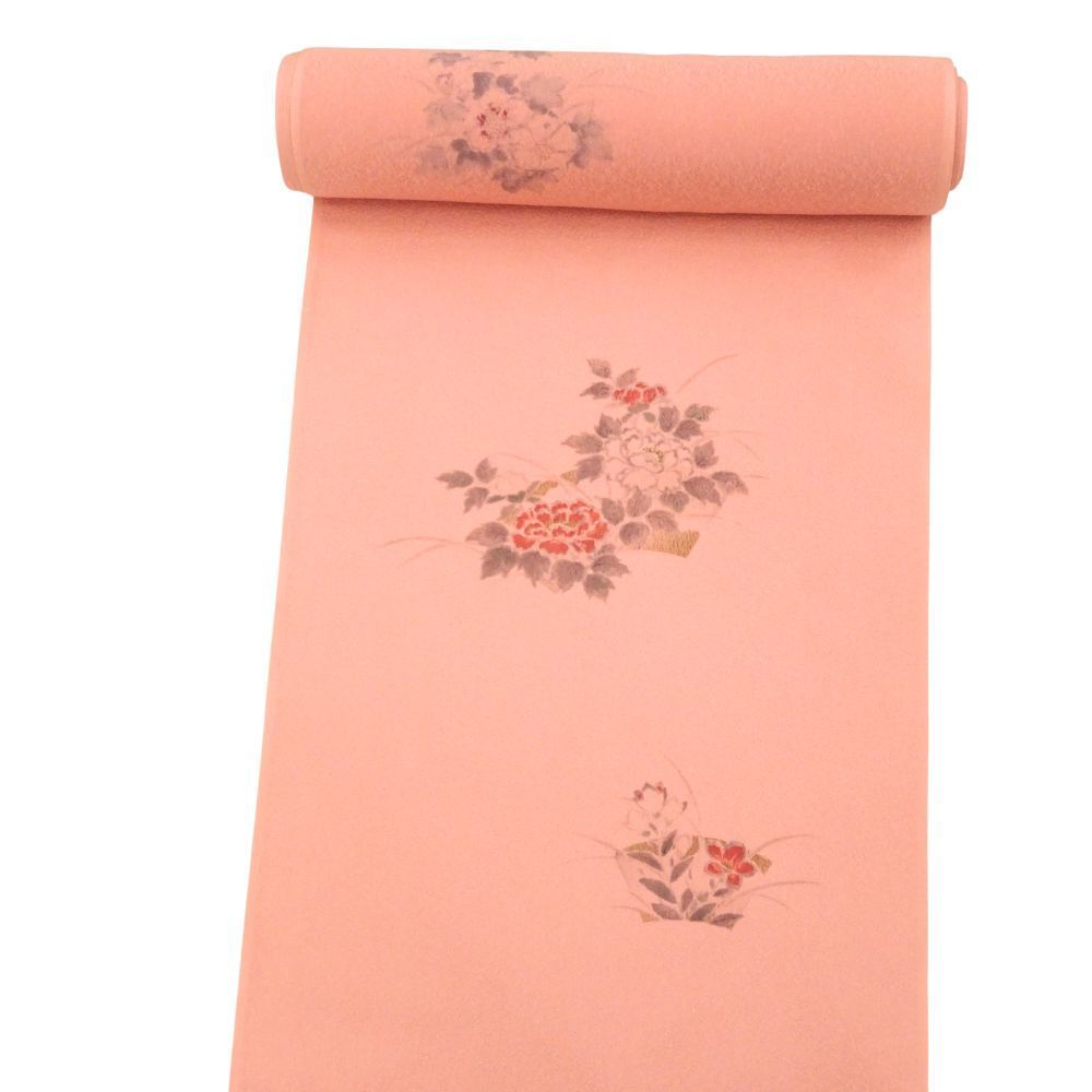 羽尺反物 正絹 リユース 丹後ちりめん 牡丹柄 048-25R(8050-00423