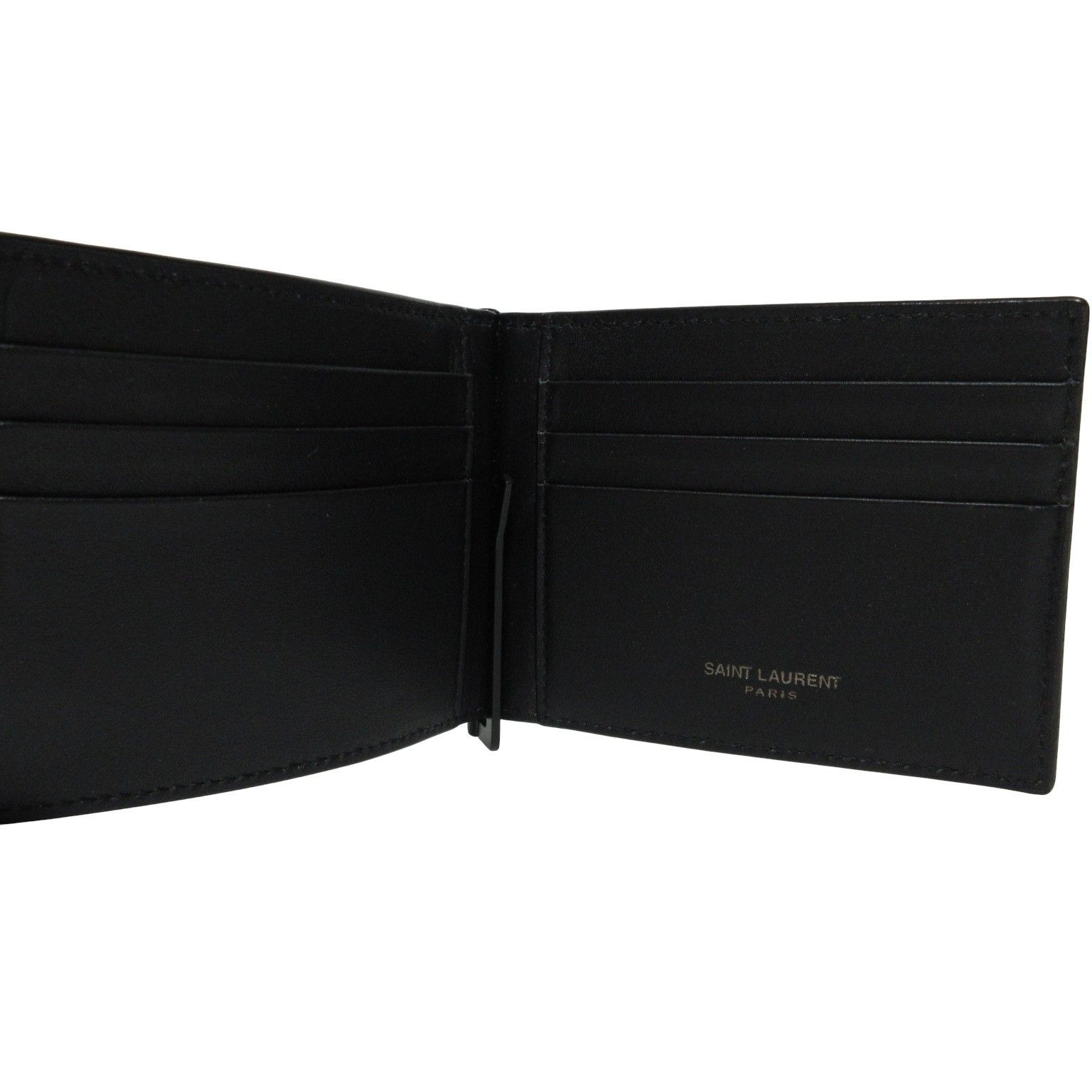美品メンズ サンローラン パリ黒ビルクリップウォレット レザー二