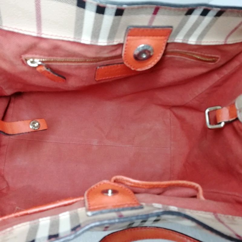 中古】バーバリー トートバッグ オレンジ ノバチェック PVCレザー
