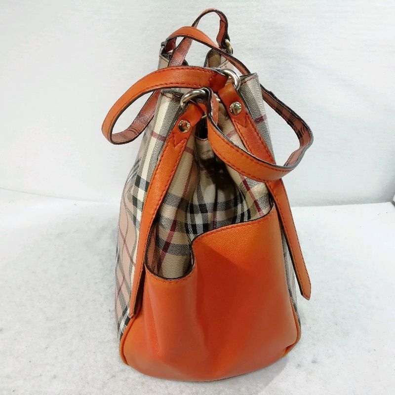 中古】バーバリー トートバッグ オレンジ ノバチェック PVCレザー