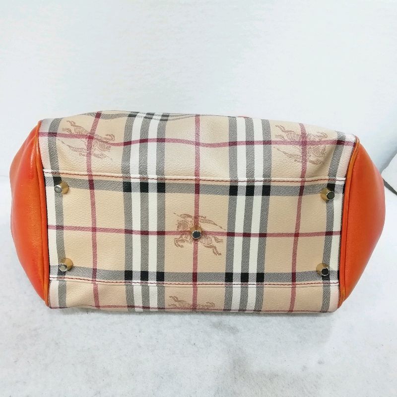中古】バーバリー トートバッグ オレンジ ノバチェック PVCレザー