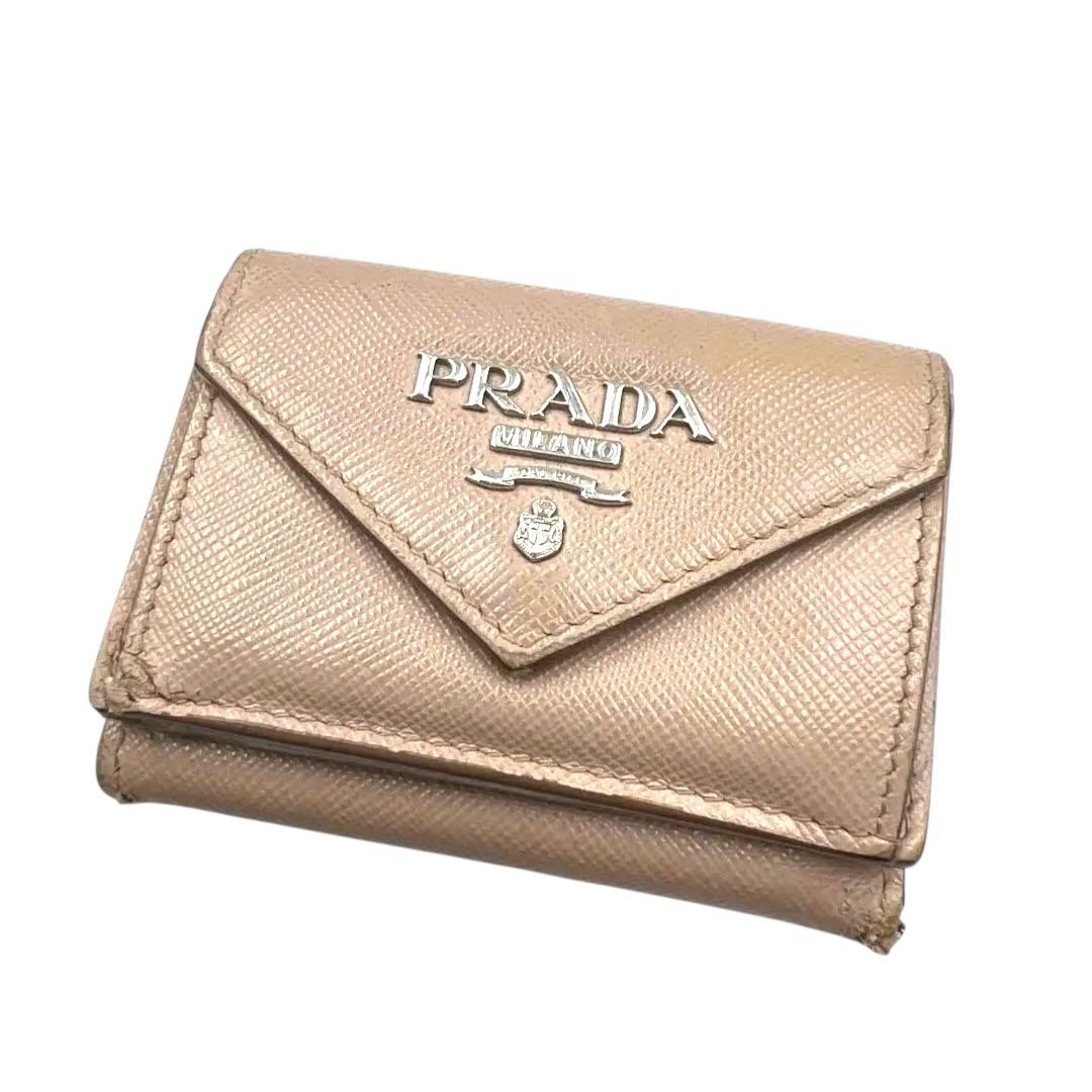 PRADA プラダ サフィアーノレザー 三つ折り財布 ベージュ 折りたたみ