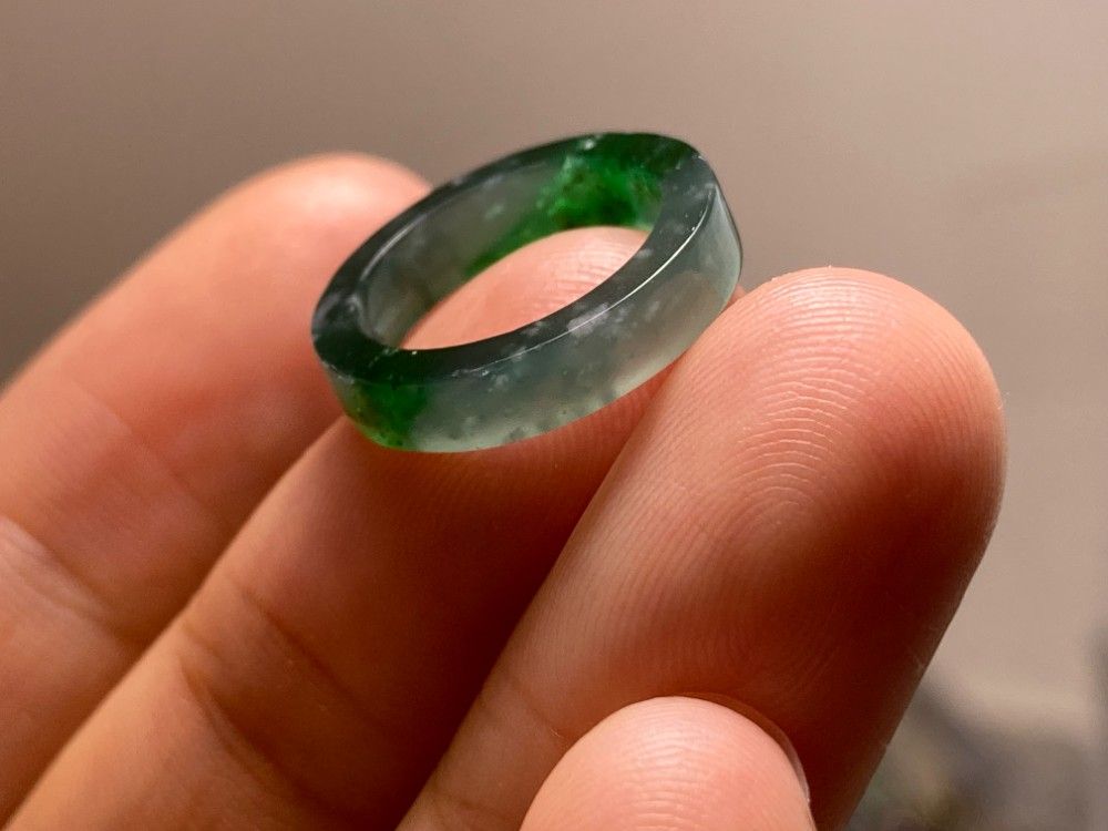 L16-02 ピンキーリング 氷種 1.5号 青深緑 グアテマラ産 A貨 本翡翠