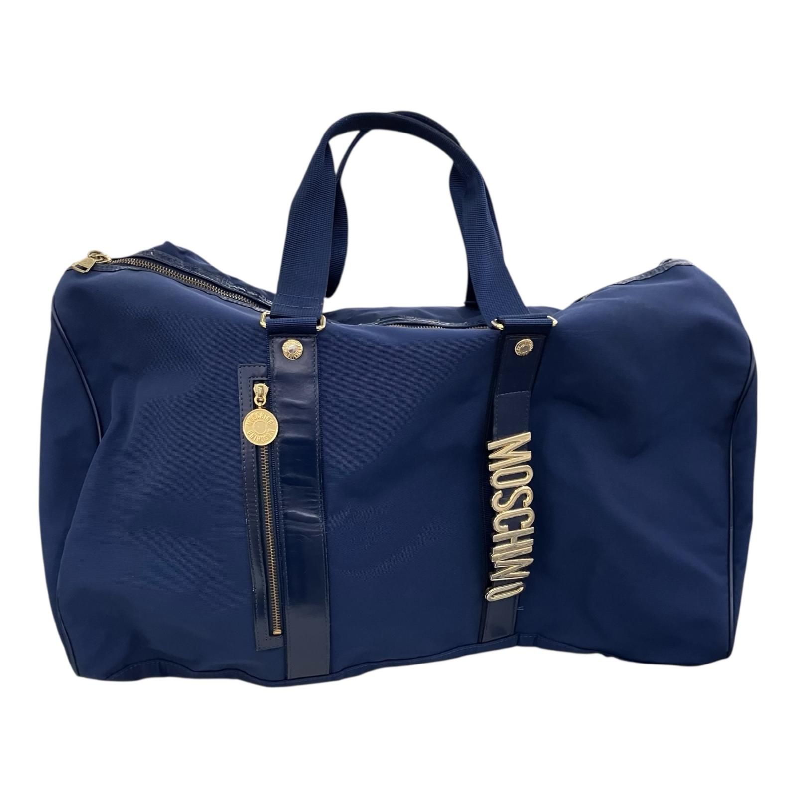 186001 MOSCHINO モスキーノ ボストンバッグ ネイビー - メルカリ
