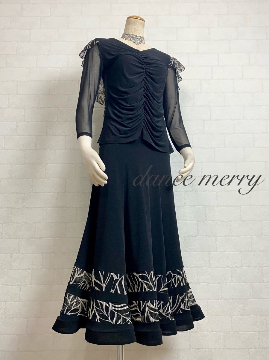 新品 社交ダンス ツーピース セットアップ 黒 ベージュ パーティ 8813