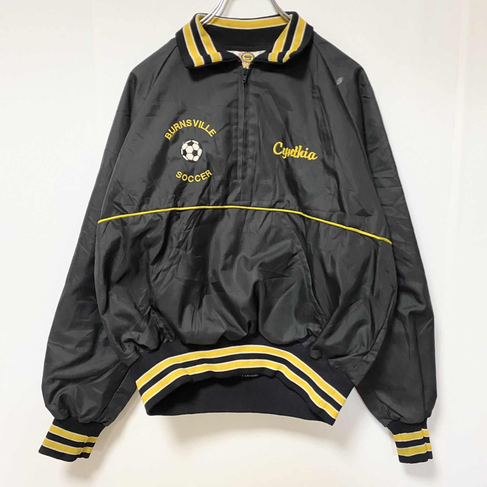 古着 used USA製 長袖ハーフジップナイロンスタジャン シャツカラー 