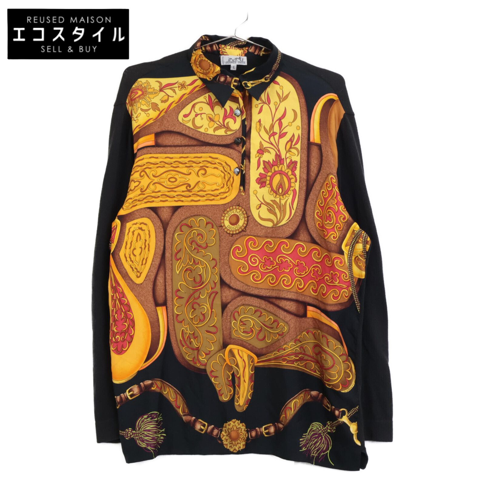 HERMES エルメス シルク ニット切替 総柄 長袖シャツ l - メルカリ