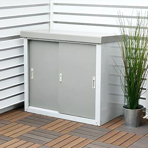 迅速に発送 ガーデンマスター Gardenmaster 物置 鍵付き サビに強い 幅90 奥行45 高さ84 cm 屋外 小型 ベランダ収納 倉庫 吊り戸式 調整 な可動棚 棚板補強加工 棚板 転倒防止設計 HSSB 098 グレー 3 d e 8 c 72