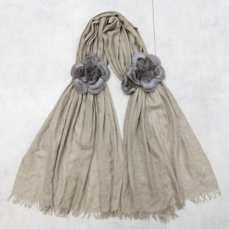 FENDI 花モチーフ ストール ベージュ FENDI フェンディ ストール ショール 花モチーフ ファー シルク