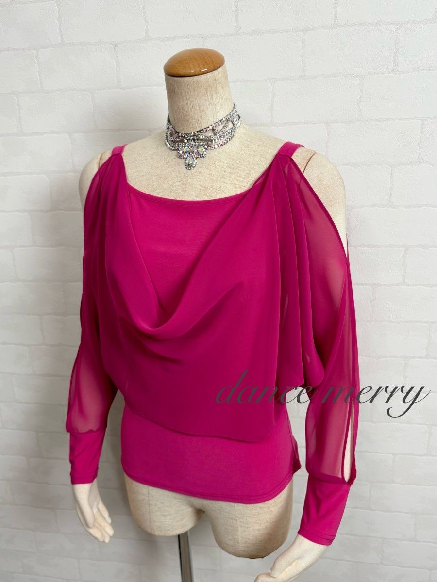 新品 社交ダンス ツーピース ワルツ ピンク セットアップ 衣装 2977