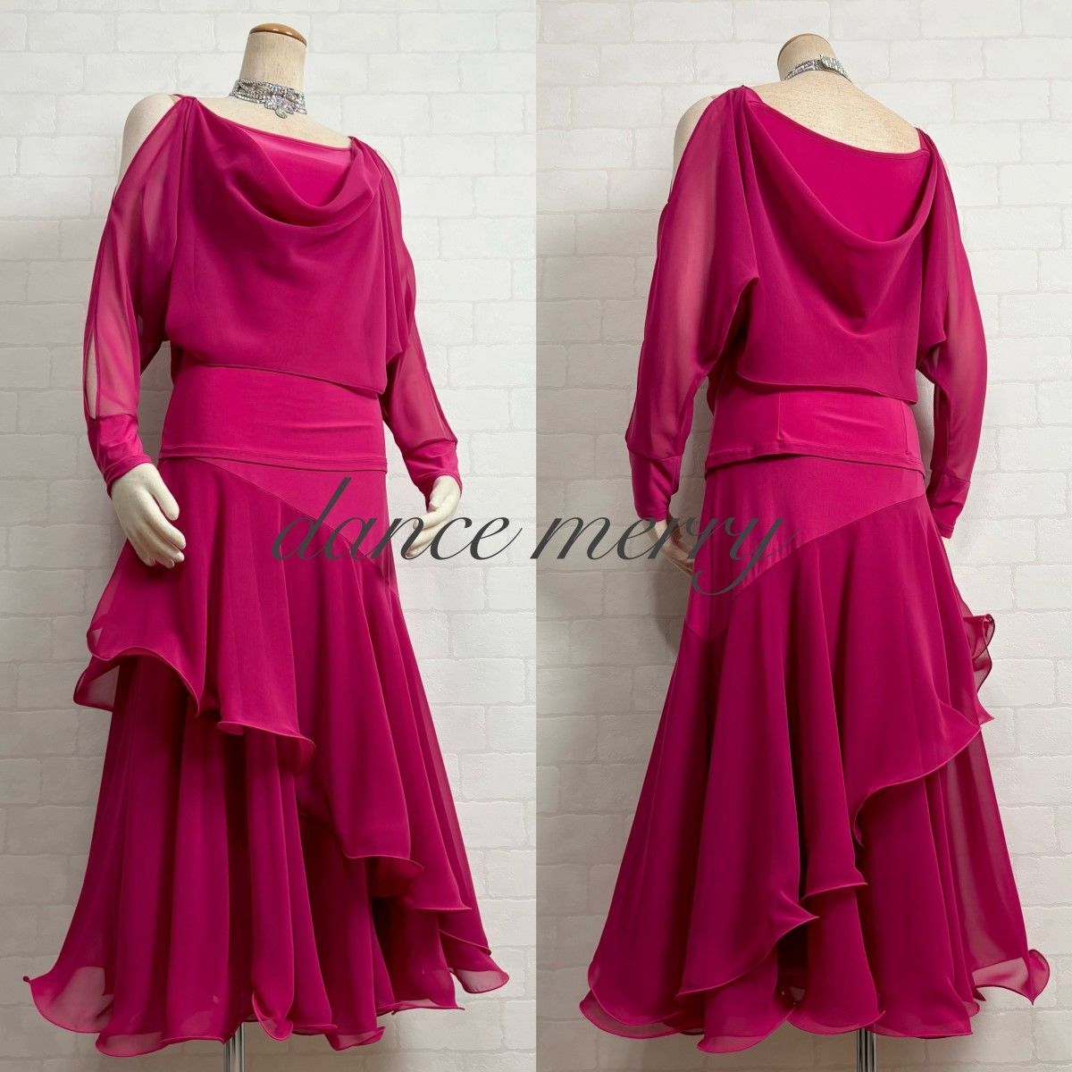 新品 社交ダンス ツーピース ワルツ ピンク セットアップ 衣装 2977