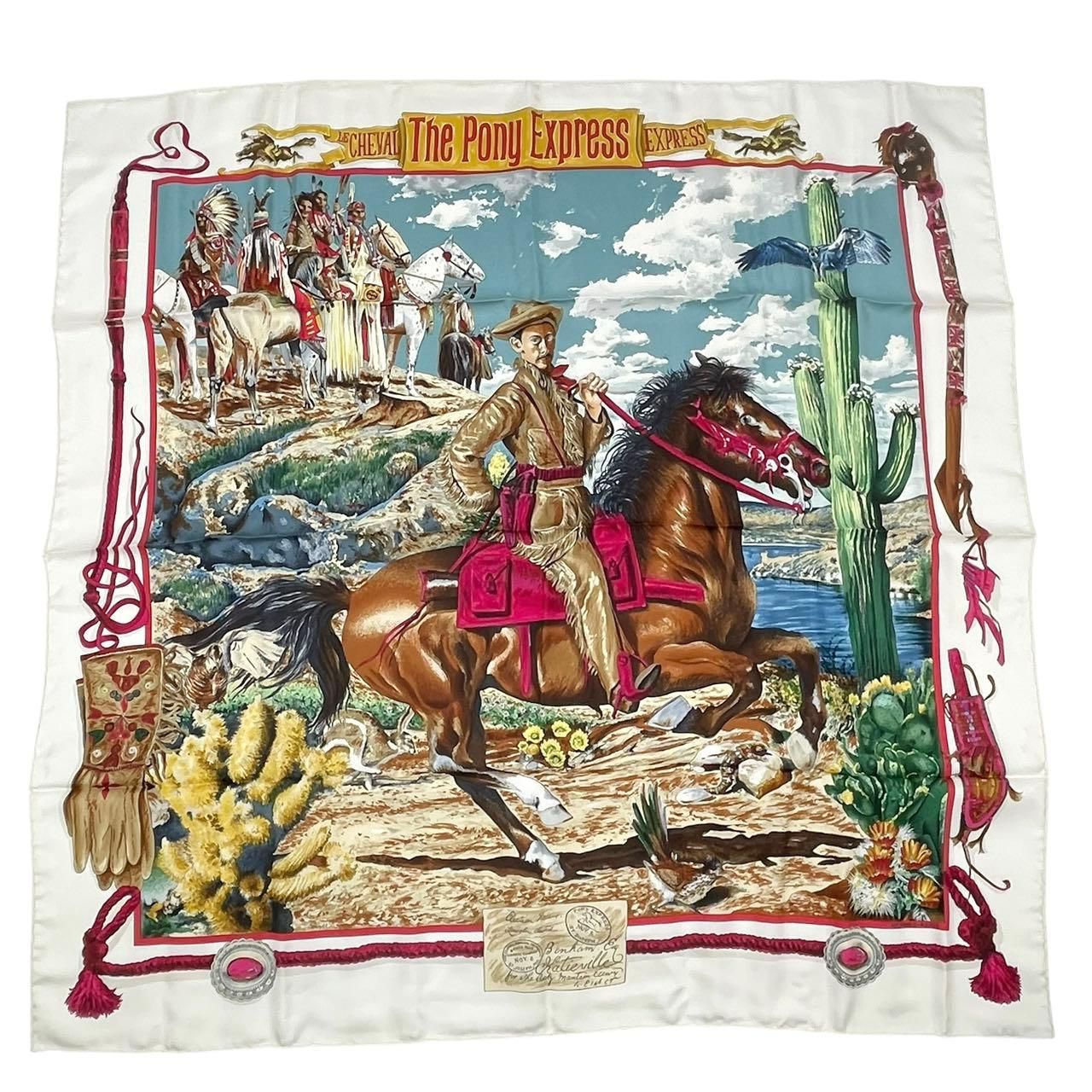 美品 HERMES エルメス カレ90 THE PONY EXPRESS 郵便社 馬 シルク