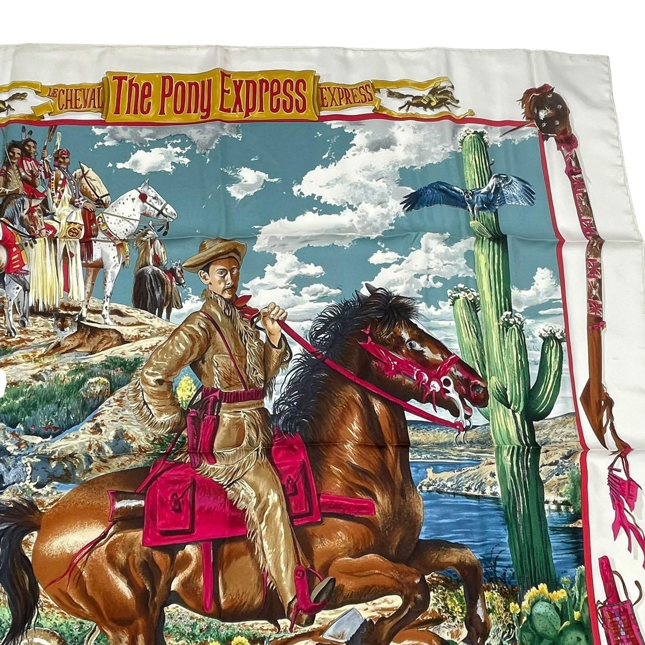 美品 HERMES エルメス カレ90 THE PONY EXPRESS 郵便社 馬 シルク
