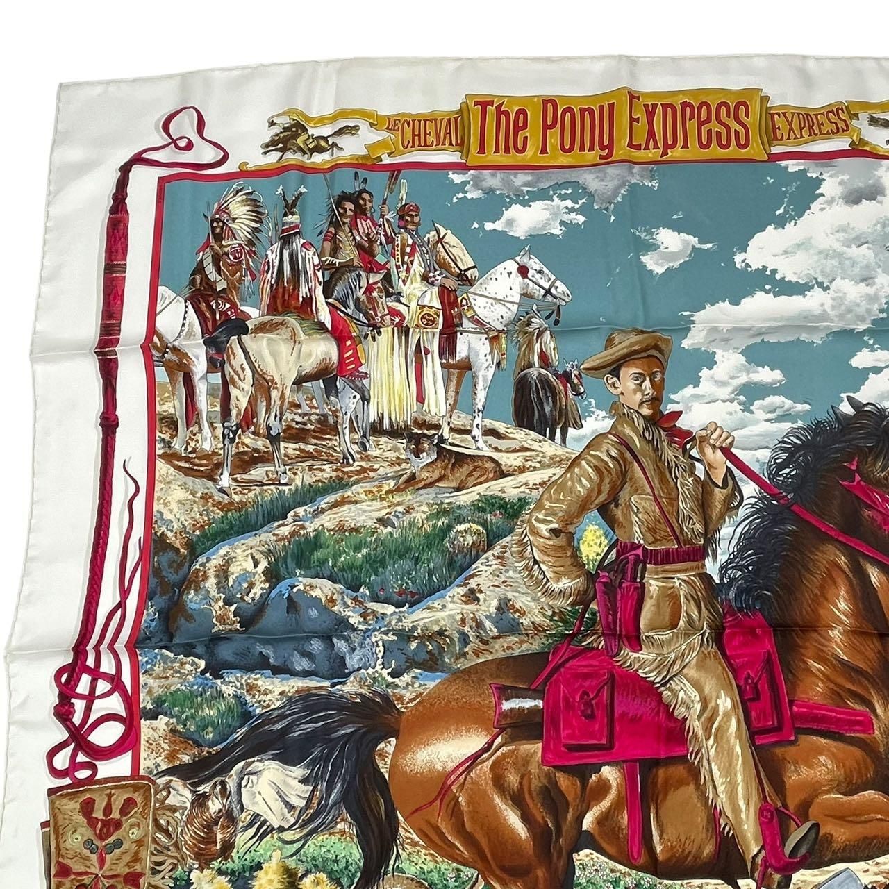 美品 HERMES エルメス カレ90 THE PONY EXPRESS 郵便社 馬 シルク