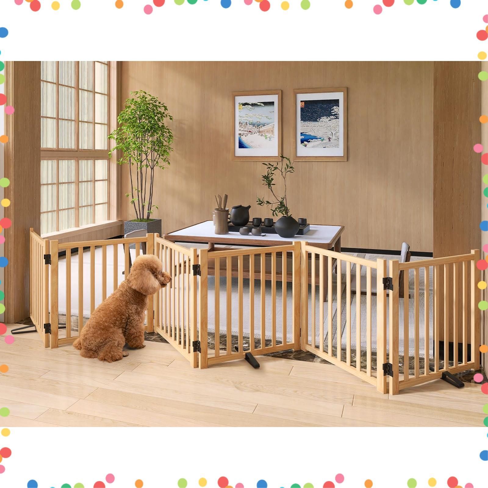  在庫 多頭飼い 飛び出し防止 ガード ペットガード 高さ58 cm 長さ351 6つのパネル 脱走防止 中型犬 小型犬 安全柵 ペット用家具フェンス 室内 フェンス 犬 ペットフェンス 折りたたみ 木製 ペットゲート 置くだけ ゲート その他 文房具 事務用品