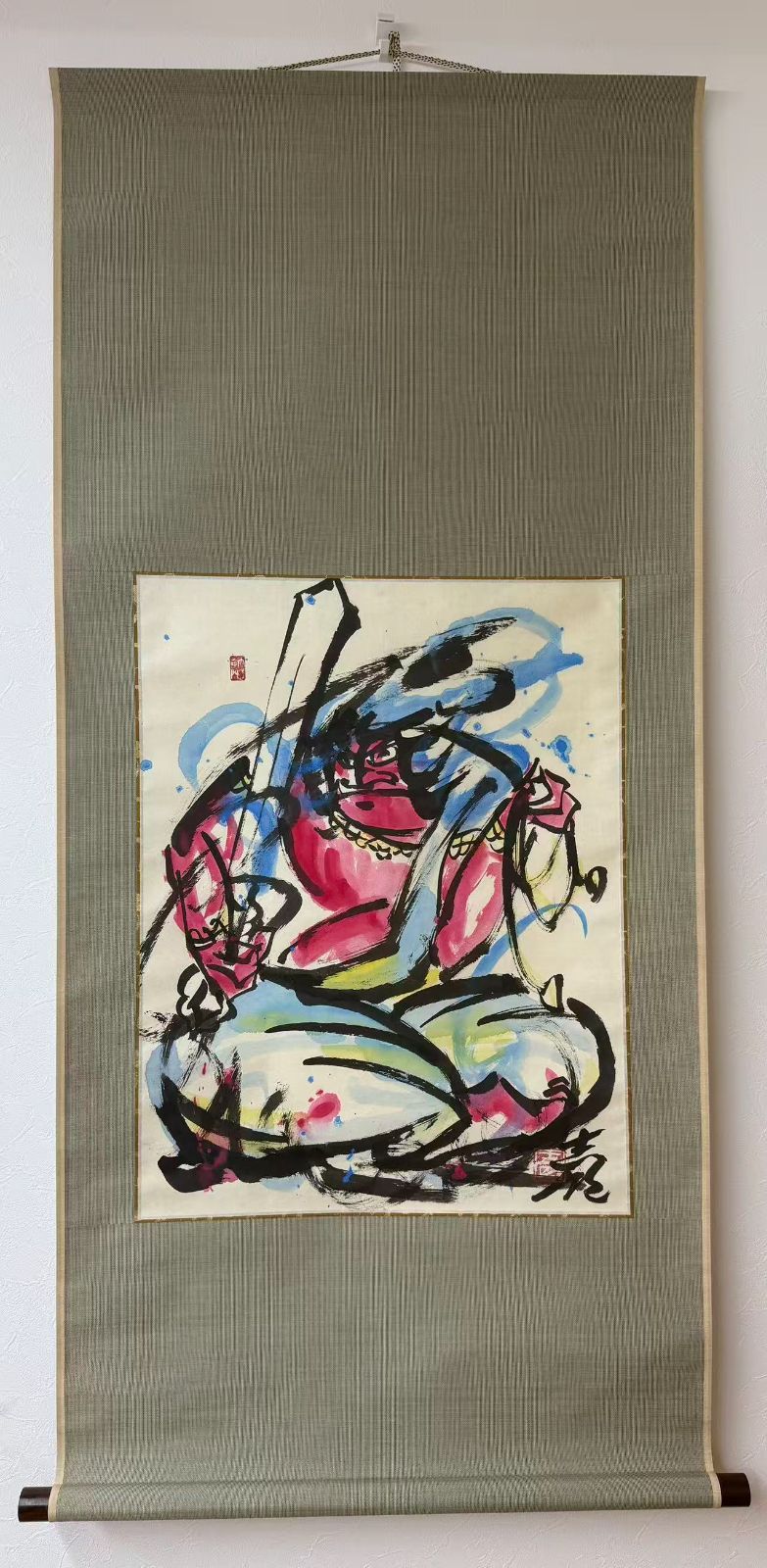 【真作】　BK276　日展作家　辻志郎　鬼　額高さ118㎝　紙本　棟方志功に師事 真作】 BK276 日展作家 辻志郎 鬼 額高さ118㎝ 紙本