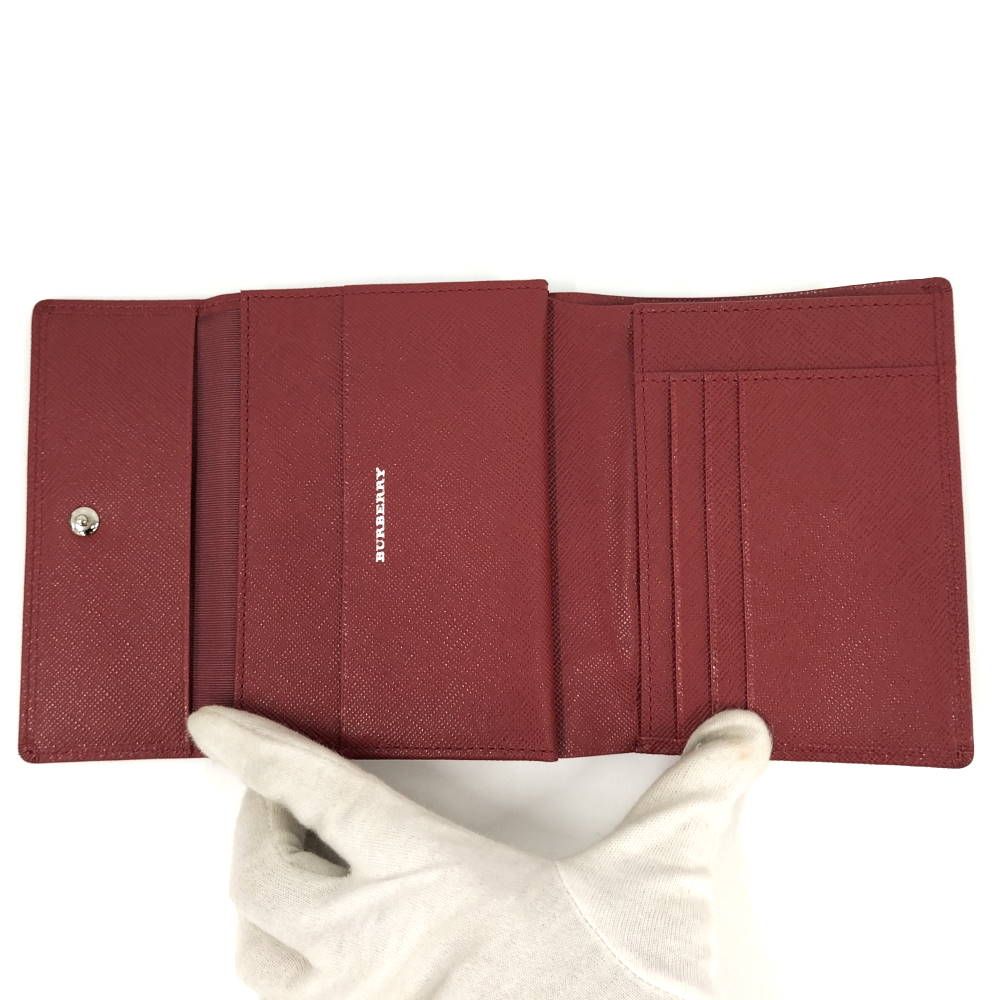 BURBERRY 三つ折り財布 がま口 レザー レッド - メルカリ