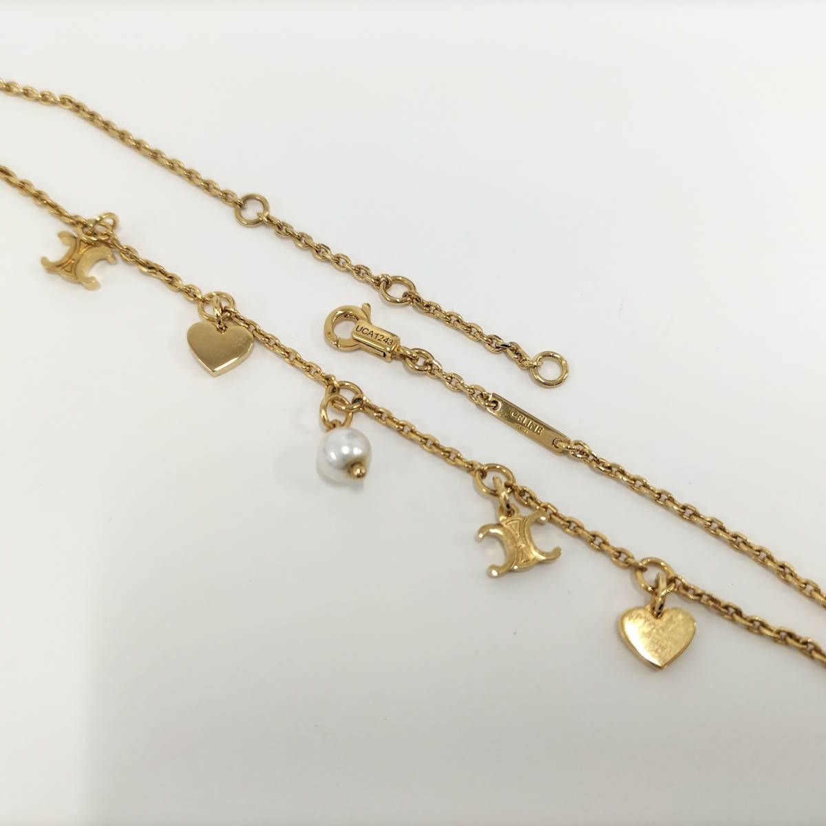 CELINE トリオンフ ハート フェイクパール ネックレス ゴールドカラー