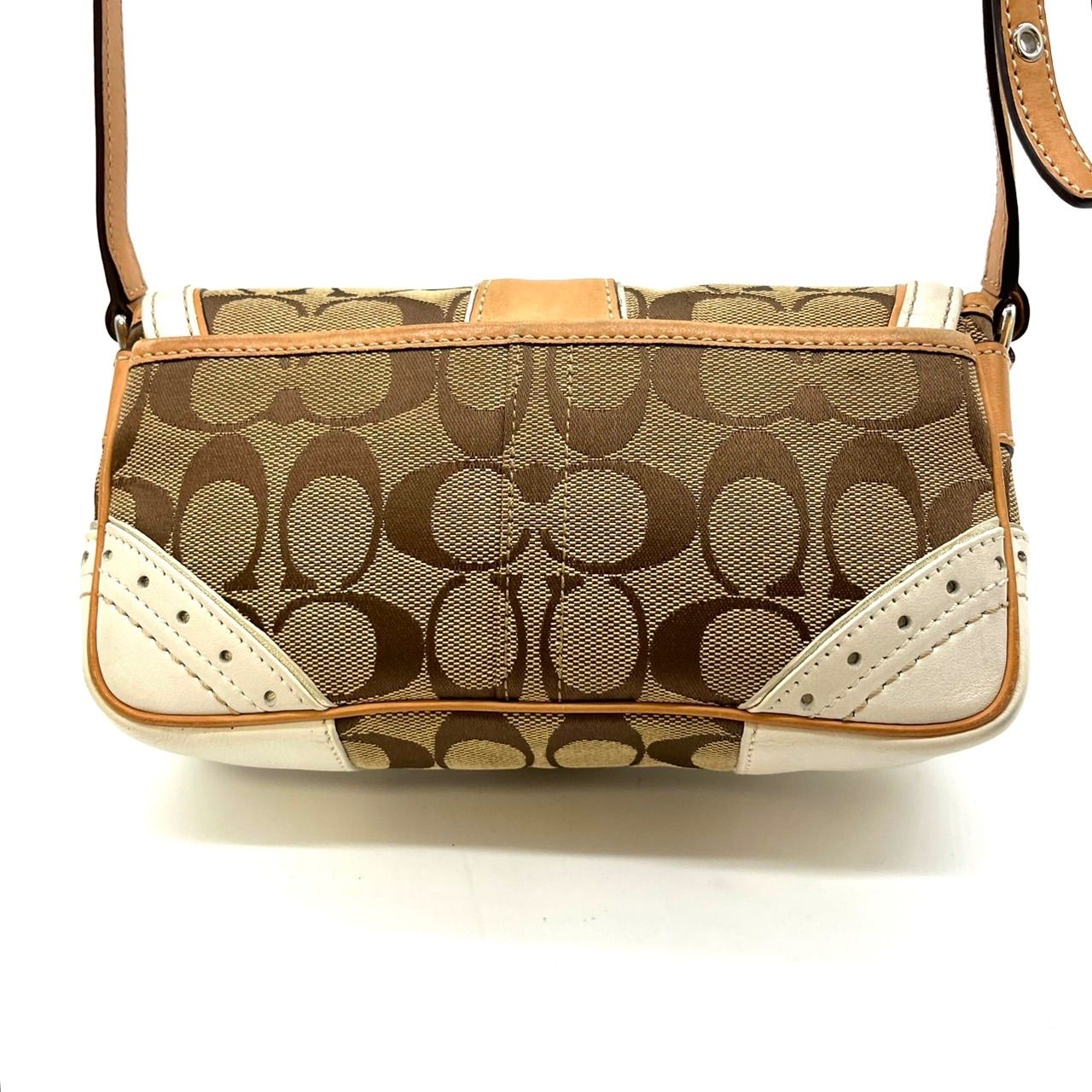 良品】 COACH Y2K signature beige brown white leather canvas belt 