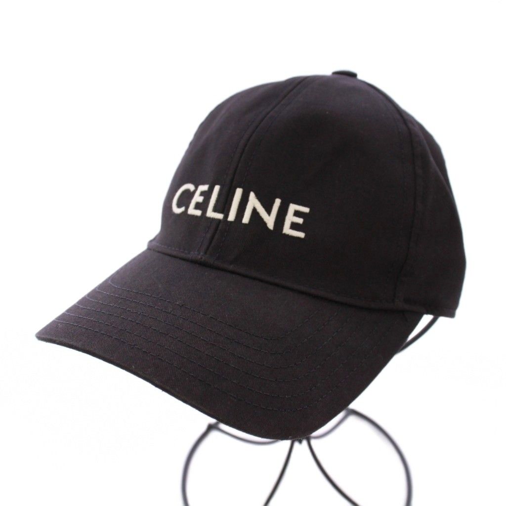 セリーヌ CELINE キャップ 帽子 ロゴ 刺繍 バイカラー M 黒 ブラック