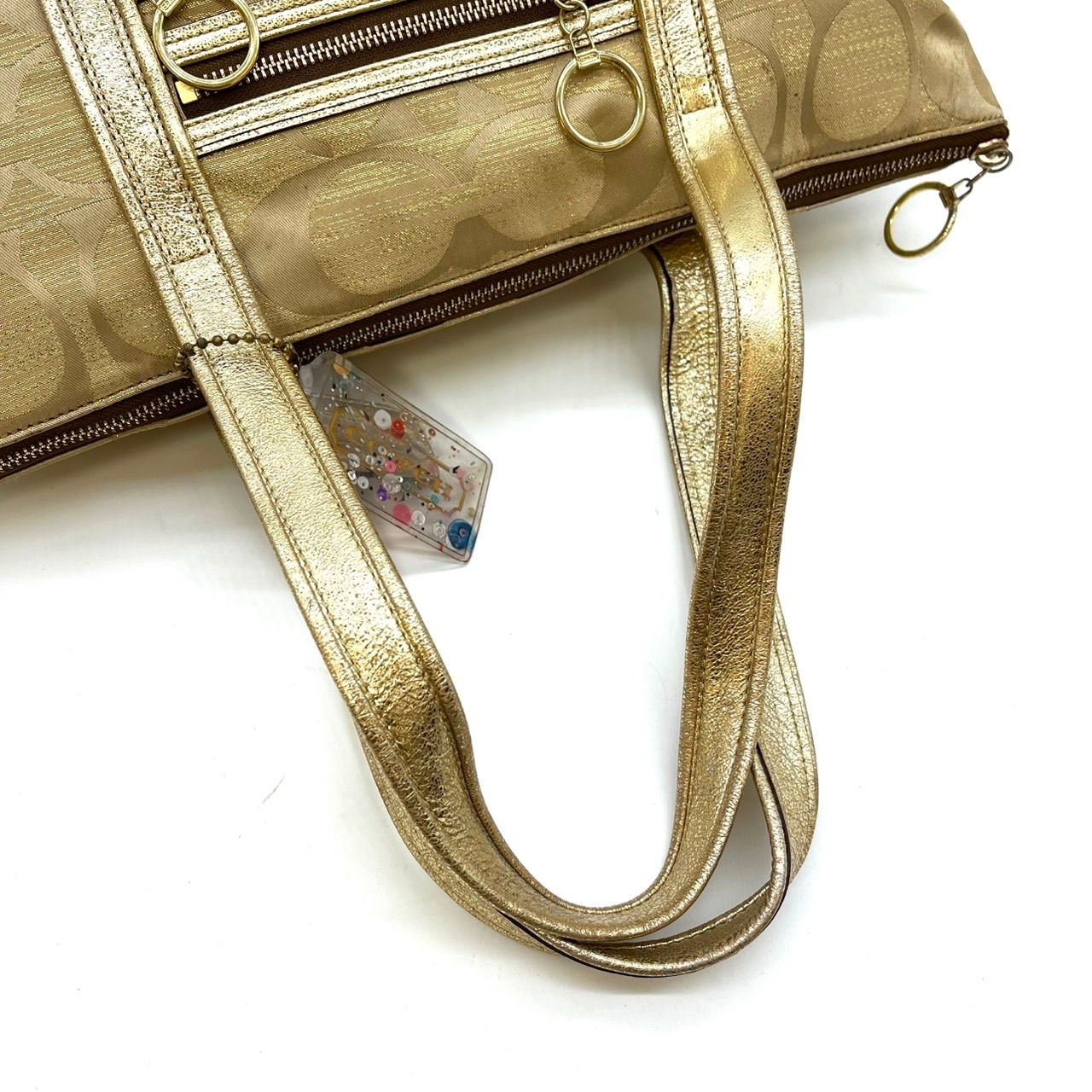 ✨良品✨ COACH POPPY signature canvas leather gold yellow charm