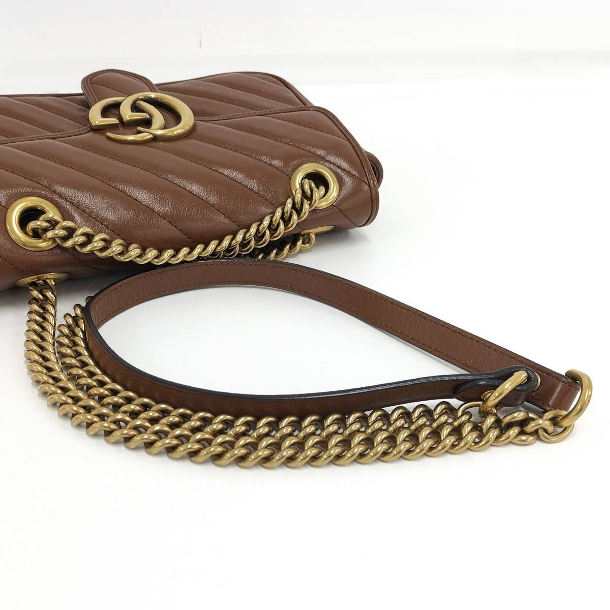 GUCCI ブラウン GGパターン ショルダーバッグ GUCCI GGマーモント ショルダーバッグ レザー ブラウン 446744 - メルカリ