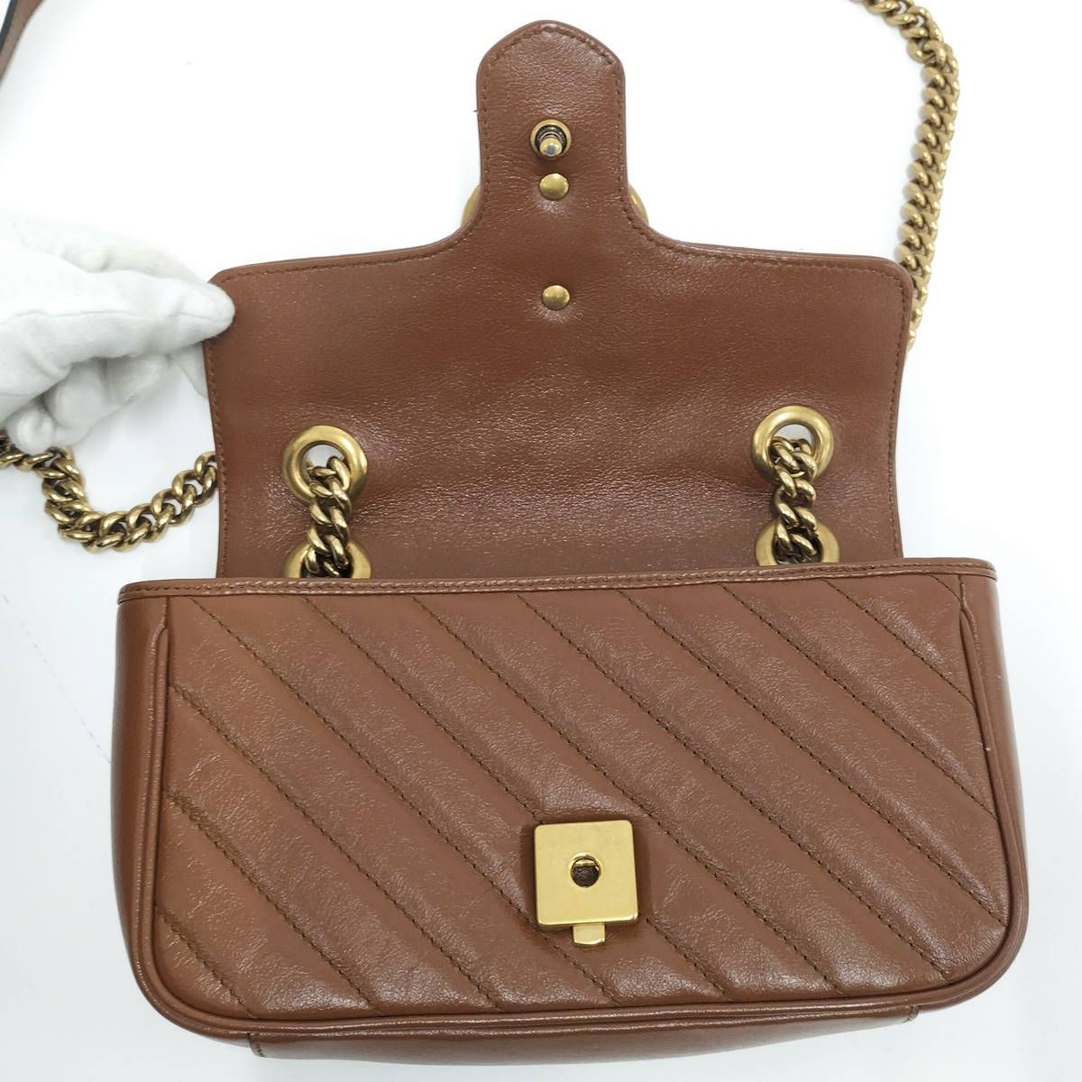 GUCCI GGマーモント ショルダーバッグ 446744 ブラウン レザー GUCCI グッチ GGマーモント ショルダーバッグ レザー ブラウン