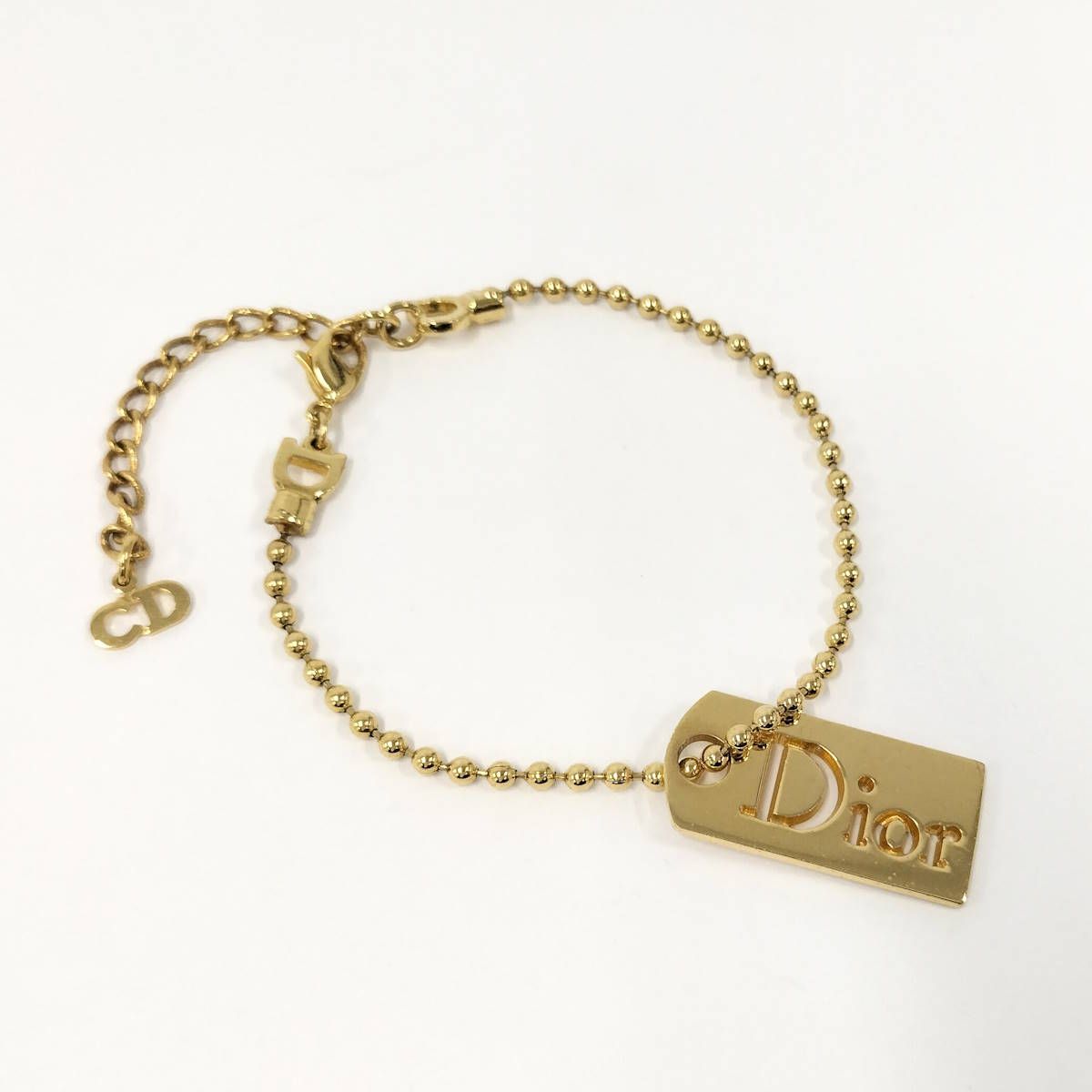 Christian Dior ドッグタグ ブレスレット ロゴプレート ゴールド