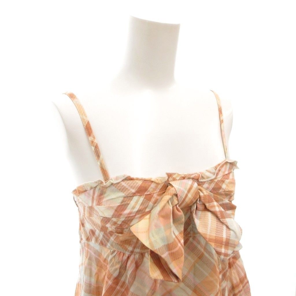 リズリサ LIZ LISA キャミワンピース ミニ チェック フロントリボン 茶