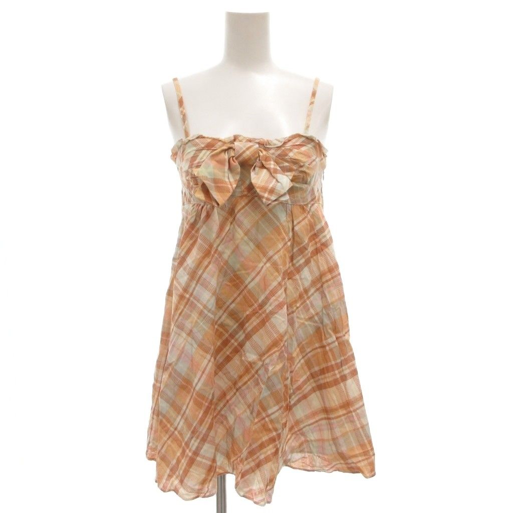 リズリサ LIZ LISA キャミワンピース ミニ チェック フロントリボン 茶