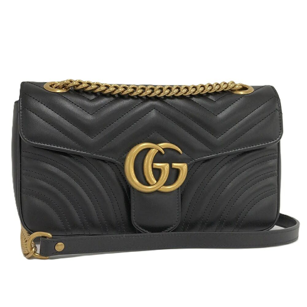 GUCCI チェーンショルダーバッグ GGマーモント レザー ブラック 44